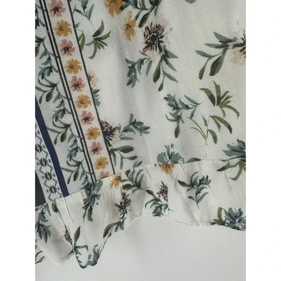 Lucky Brand Womens Floral Print Y2K Boho Peasant Flutter Blouse Size L T1000 - Picture 12 of 16